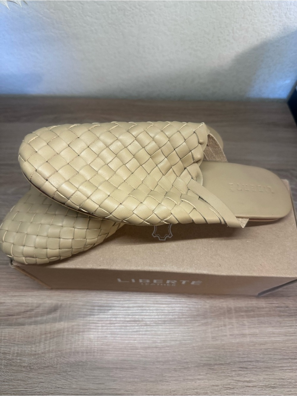 Liberte Leather Woven Mule Slides Cream Pointed Toe Flats Size 10 NWT